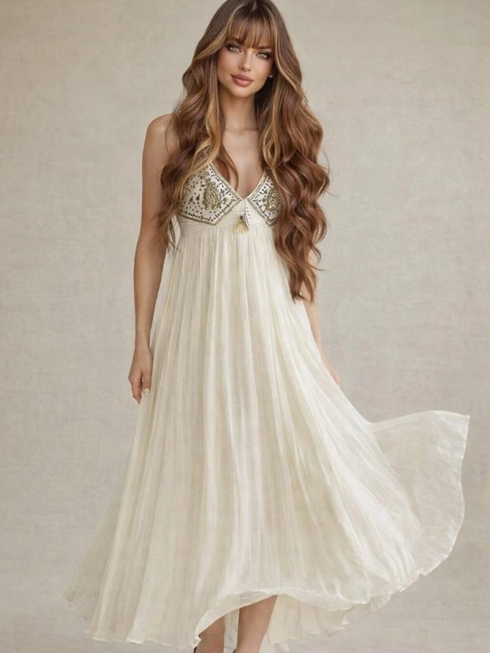 Anthropologie Ranna Gill Zvezda Beaded Maxi Dress Boho Women’s Size XS NWT